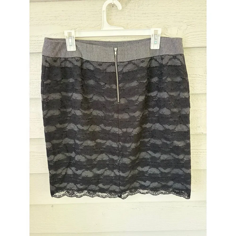 Sharagano Studio Black Lace Skirt Size 14 Elegant Stretch Pencil Skirt